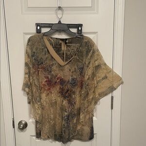 Brittany Black Floral Lace Tunic in Cream and Multicolor